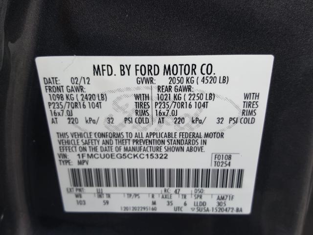 Photo 9 VIN: 1FMCU0EG5CKC15322 - FORD ESCAPE 