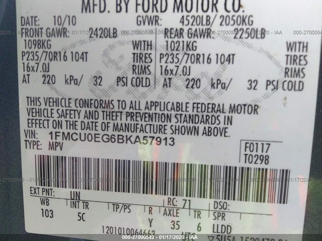 Photo 8 VIN: 1FMCU0EG6BKA57913 - FORD ESCAPE 