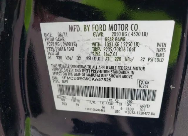 Photo 8 VIN: 1FMCU0EG6CKA57525 - FORD ESCAPE 