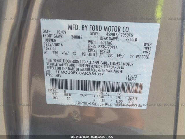 Photo 8 VIN: 1FMCU0EG8AKA81337 - FORD ESCAPE 