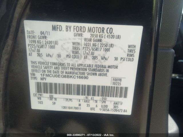 Photo 8 VIN: 1FMCU0EG8BKC16690 - FORD ESCAPE 