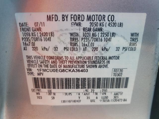 Photo 9 VIN: 1FMCU0EG8CKA36403 - FORD ESCAPE LIM 