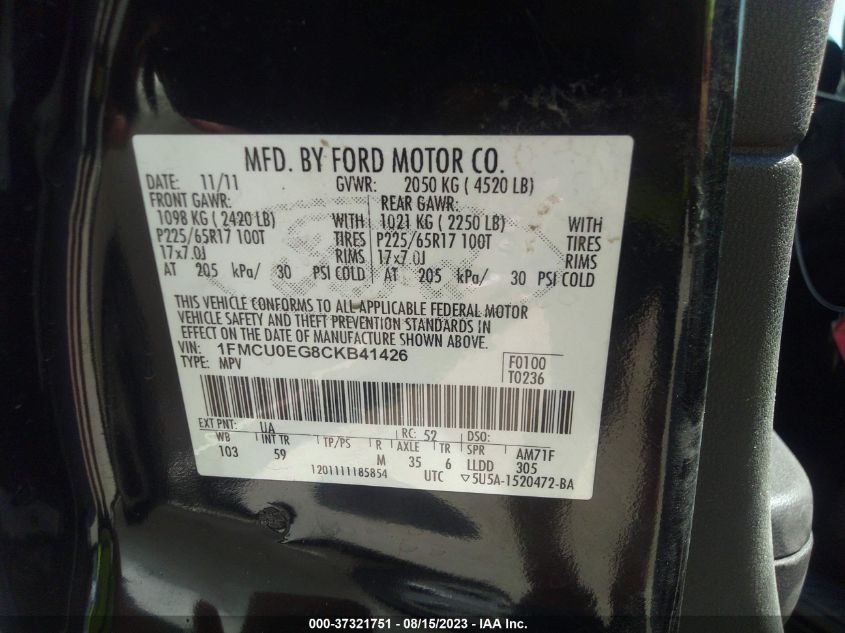 Photo 8 VIN: 1FMCU0EG8CKB41426 - FORD ESCAPE 