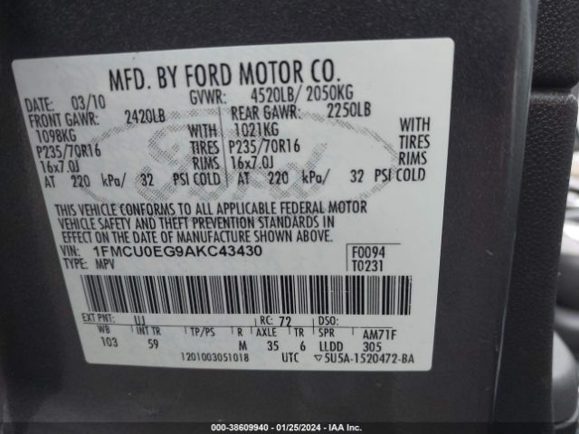 Photo 8 VIN: 1FMCU0EG9AKC43430 - FORD ESCAPE 