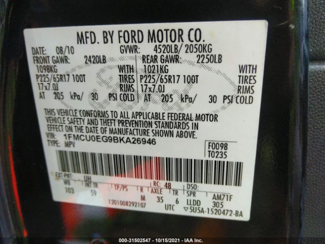 Photo 8 VIN: 1FMCU0EG9BKA26946 - FORD ESCAPE 