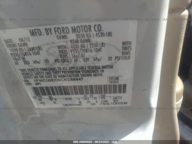 Photo 8 VIN: 1FMCU0EG9CKC68847 - FORD ESCAPE 