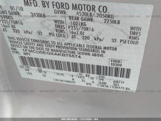 Photo 8 VIN: 1FMCU0EGXAKB75574 - FORD ESCAPE 