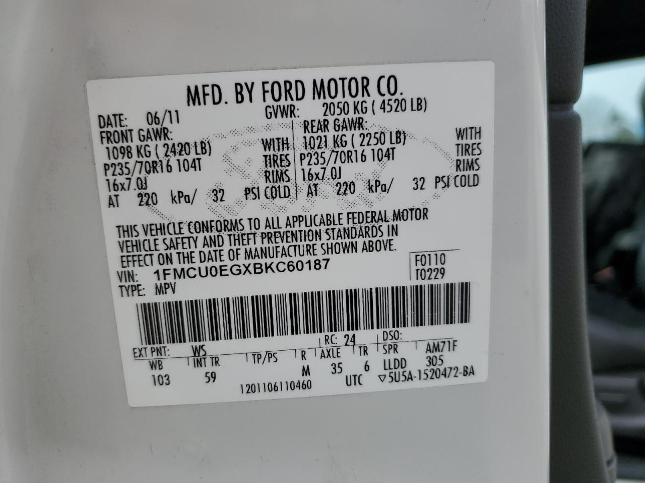 Photo 11 VIN: 1FMCU0EGXBKC60187 - FORD ESCAPE 