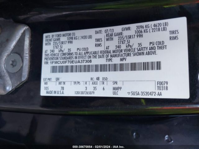 Photo 8 VIN: 1FMCU0F70EUA37308 - FORD ESCAPE 