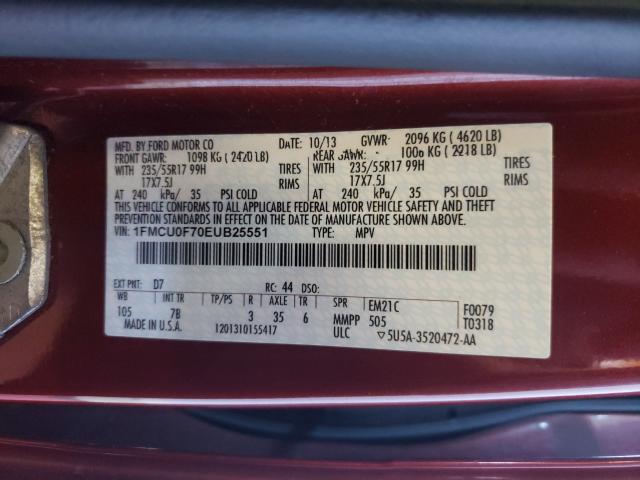 Photo 9 VIN: 1FMCU0F70EUB25551 - FORD ESCAPE S 