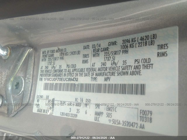 Photo 8 VIN: 1FMCU0F70EUC89432 - FORD ESCAPE 