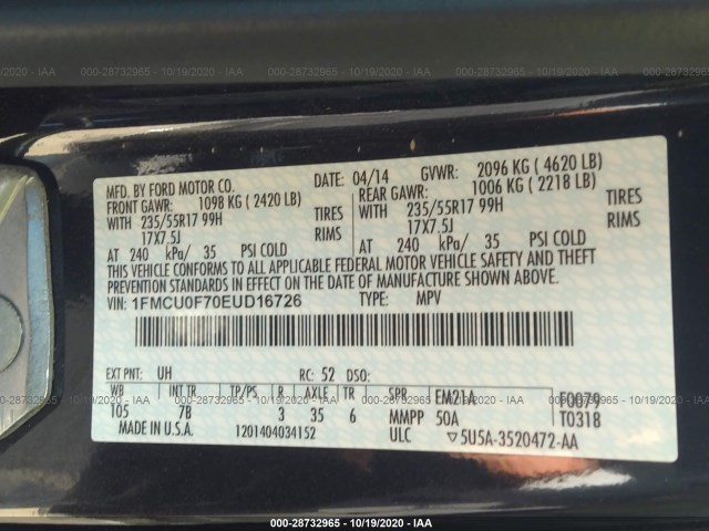 Photo 8 VIN: 1FMCU0F70EUD16726 - FORD ESCAPE 