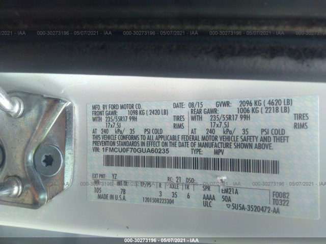 Photo 8 VIN: 1FMCU0F70GUA60235 - FORD ESCAPE 