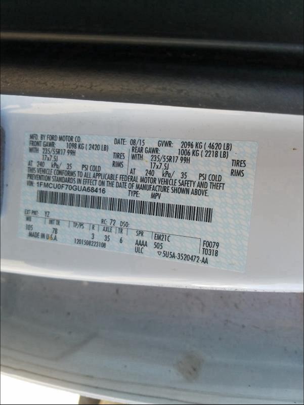 Photo 9 VIN: 1FMCU0F70GUA68416 - FORD ESCAPE S 