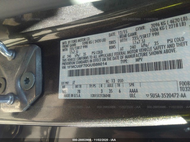 Photo 8 VIN: 1FMCU0F70GUB86014 - FORD ESCAPE 