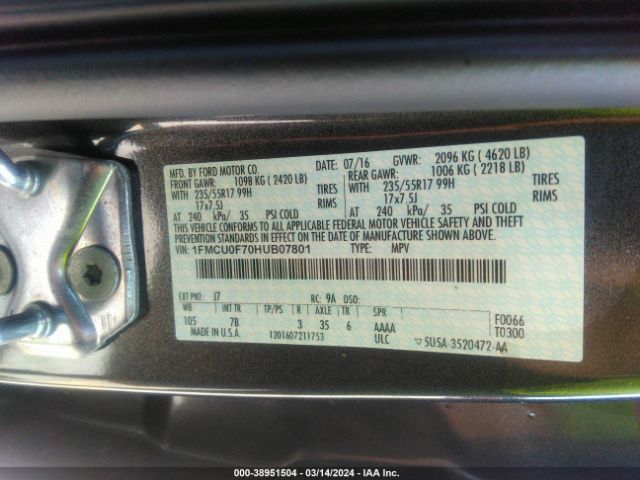 Photo 8 VIN: 1FMCU0F70HUB07801 - FORD ESCAPE 