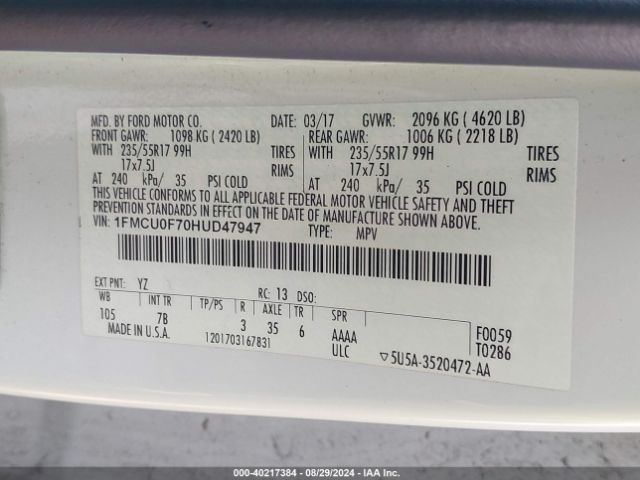 Photo 8 VIN: 1FMCU0F70HUD47947 - FORD ESCAPE 