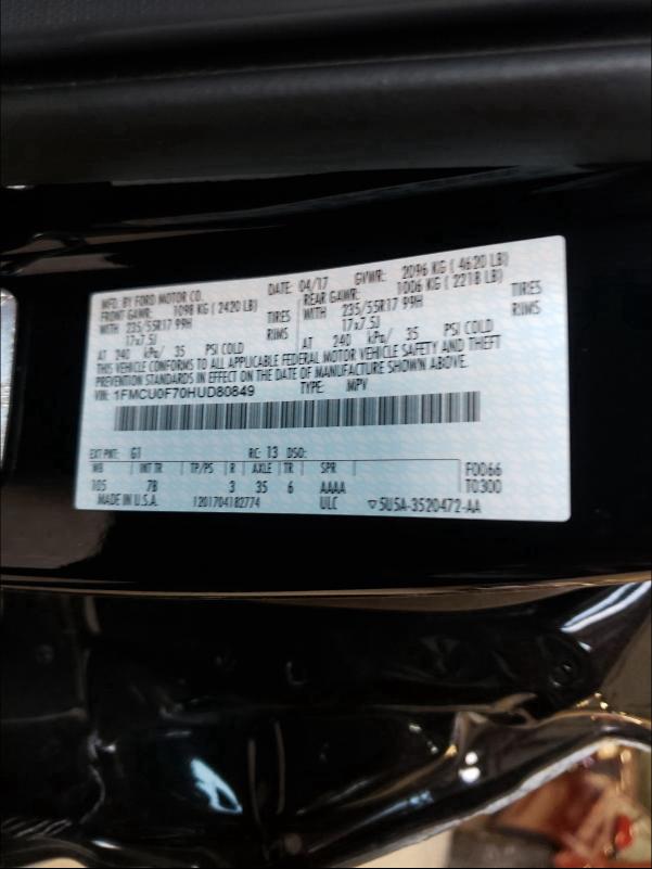 Photo 9 VIN: 1FMCU0F70HUD80849 - FORD ESCAPE 