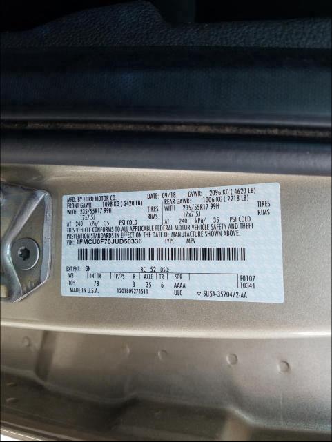 Photo 9 VIN: 1FMCU0F70JUD50336 - FORD ESCAPE S 