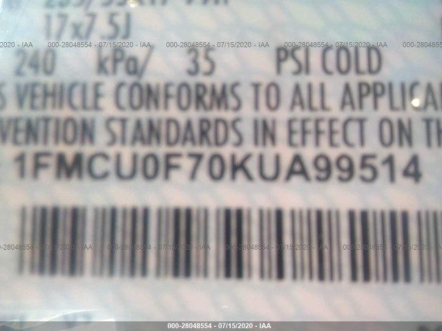 Photo 8 VIN: 1FMCU0F70KUA99514 - FORD ESCAPE 