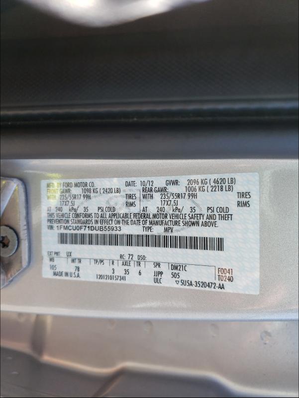 Photo 9 VIN: 1FMCU0F71DUB55933 - FORD ESCAPE S 