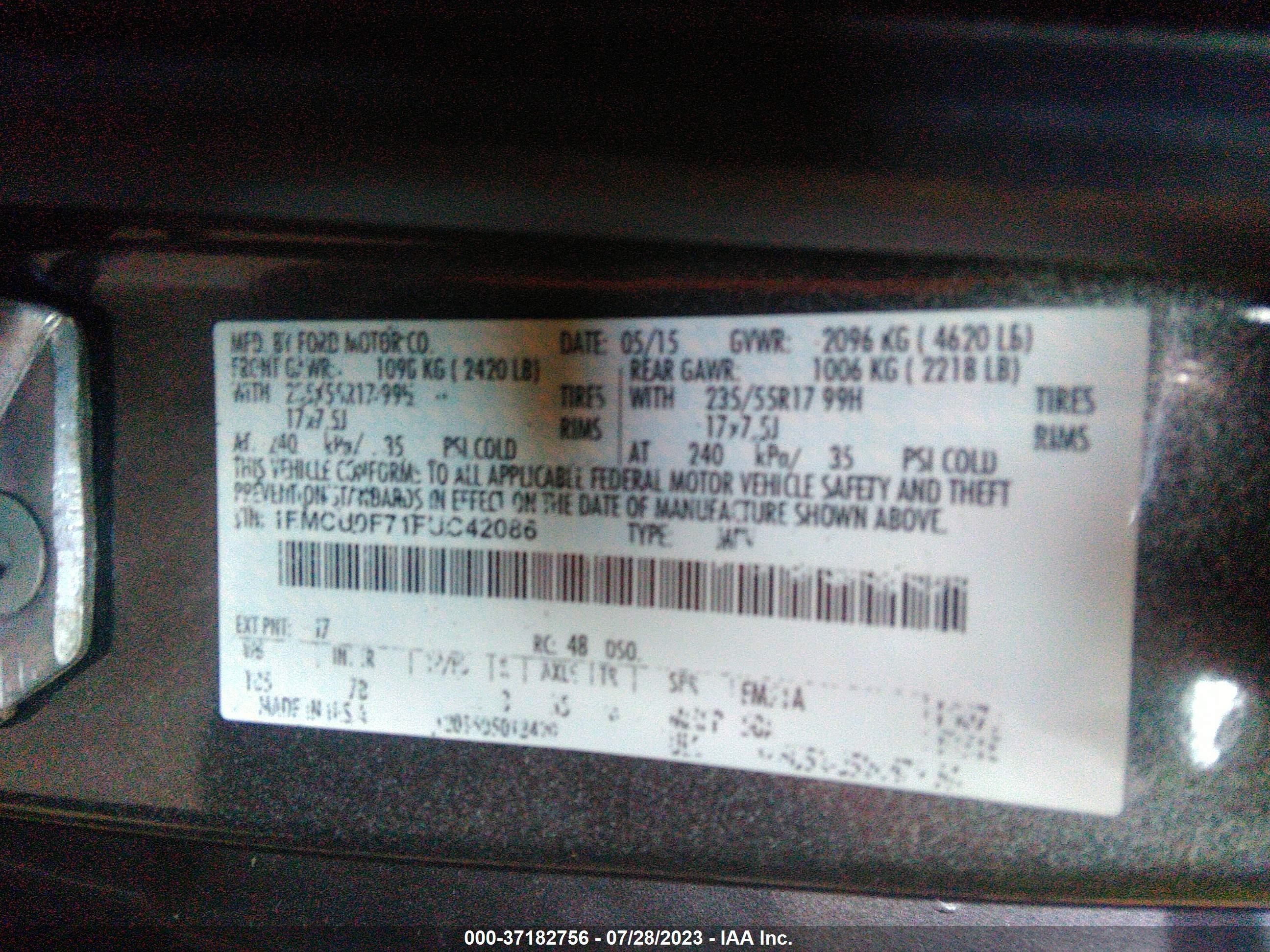 Photo 8 VIN: 1FMCU0F71FUC42086 - FORD ESCAPE 