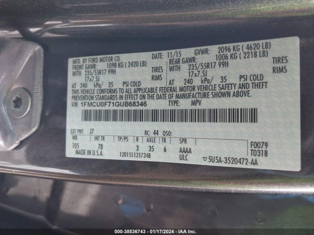 Photo 8 VIN: 1FMCU0F71GUB68346 - FORD ESCAPE 