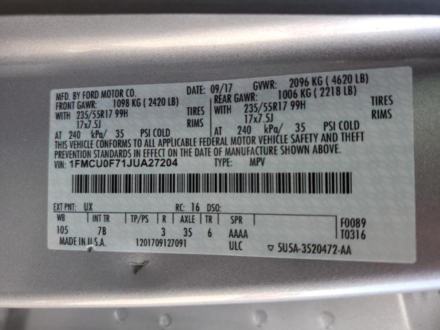 Photo 12 VIN: 1FMCU0F71JUA27204 - FORD ESCAPE S 