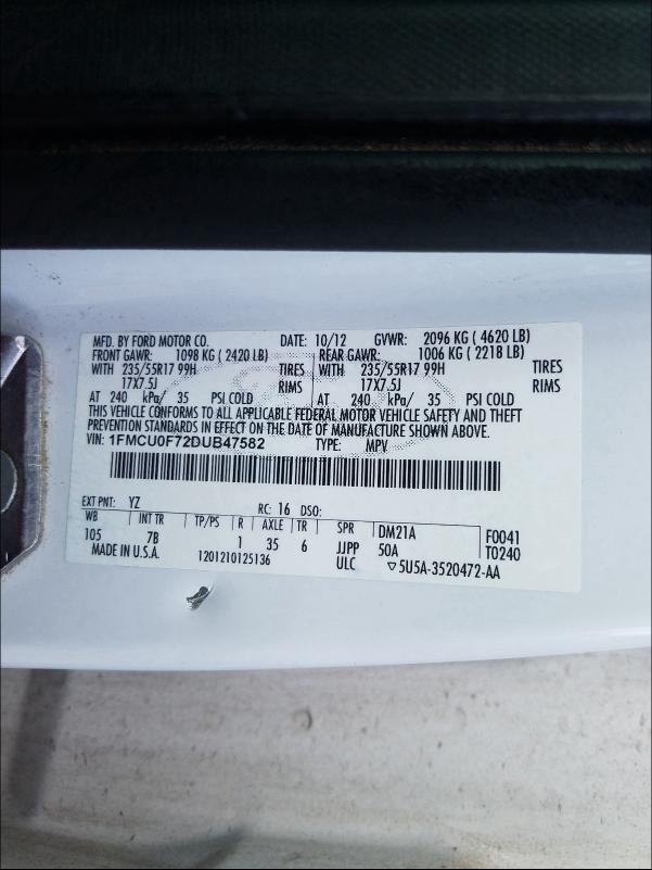 Photo 9 VIN: 1FMCU0F72DUB47582 - FORD ESCAPE S 