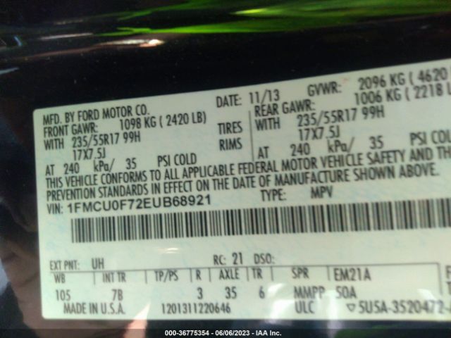 Photo 8 VIN: 1FMCU0F72EUB68921 - FORD ESCAPE 