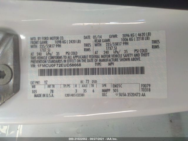 Photo 8 VIN: 1FMCU0F72EUD58668 - FORD ESCAPE 