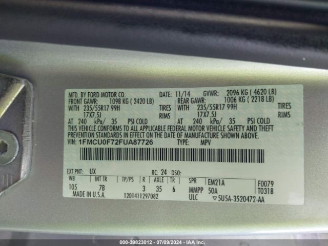 Photo 8 VIN: 1FMCU0F72FUA87726 - FORD ESCAPE 