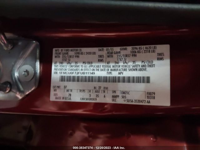 Photo 8 VIN: 1FMCU0F72FUB11149 - FORD ESCAPE 