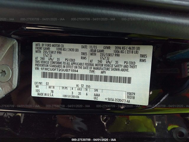 Photo 8 VIN: 1FMCU0F72GUB71594 - FORD ESCAPE 