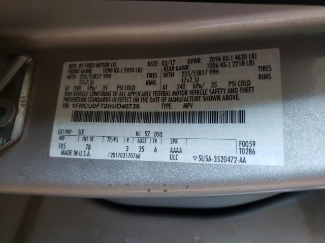 Photo 9 VIN: 1FMCU0F72HUD40739 - FORD ESCAPE 