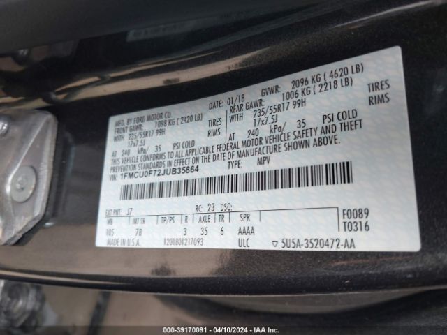 Photo 8 VIN: 1FMCU0F72JUB35864 - FORD ESCAPE 