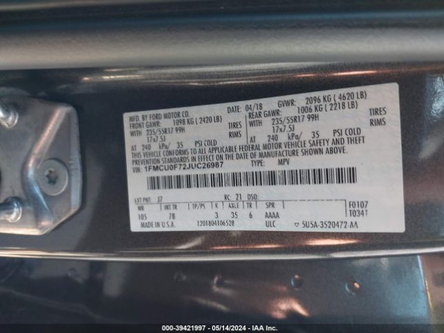 Photo 8 VIN: 1FMCU0F72JUC26987 - FORD ESCAPE 