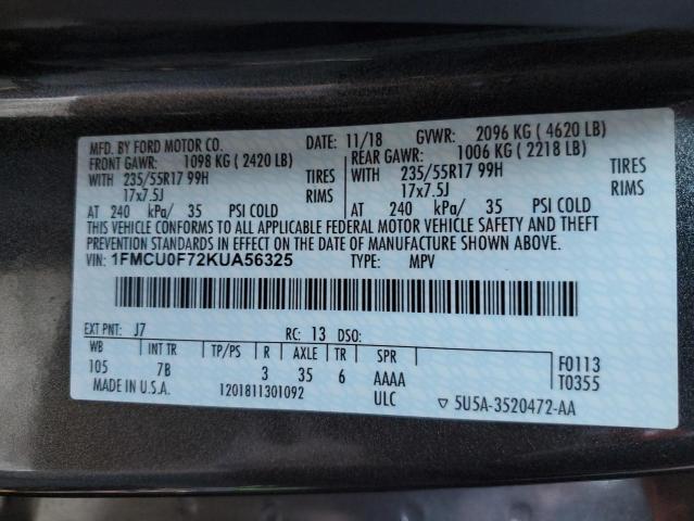 Photo 12 VIN: 1FMCU0F72KUA56325 - FORD ESCAPE S 