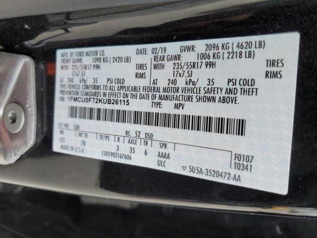 Photo 12 VIN: 1FMCU0F72KUB26115 - FORD ESCAPE 