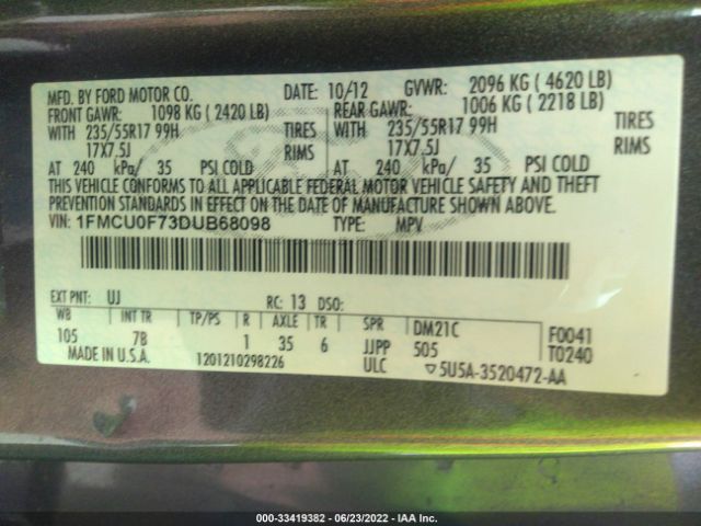 Photo 8 VIN: 1FMCU0F73DUB68098 - FORD ESCAPE 