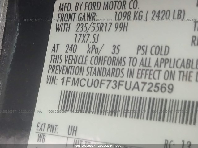 Photo 8 VIN: 1FMCU0F73FUA72569 - FORD ESCAPE 