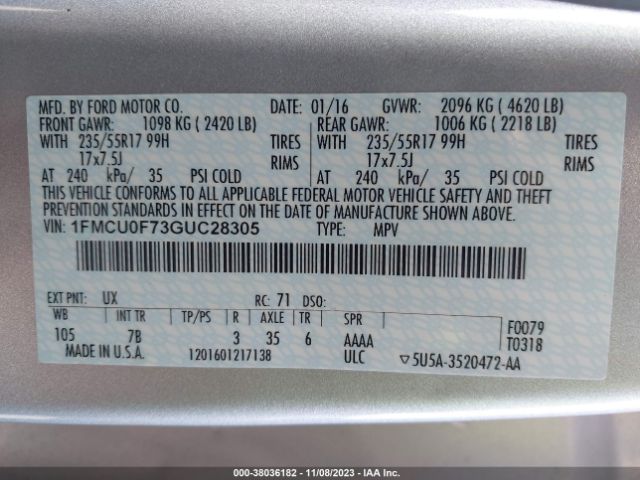 Photo 8 VIN: 1FMCU0F73GUC28305 - FORD ESCAPE 