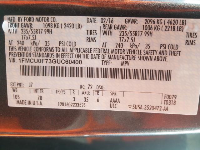 Photo 9 VIN: 1FMCU0F73GUC60400 - FORD ESCAPE S 