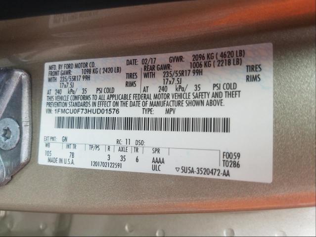 Photo 9 VIN: 1FMCU0F73HUD01576 - FORD ESCAPE S 