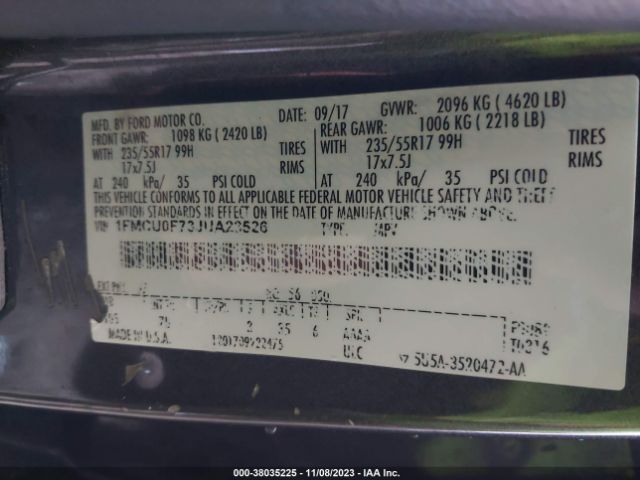 Photo 8 VIN: 1FMCU0F73JUA23526 - FORD ESCAPE 