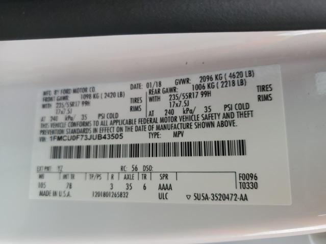 Photo 13 VIN: 1FMCU0F73JUB43505 - FORD ESCAPE S 