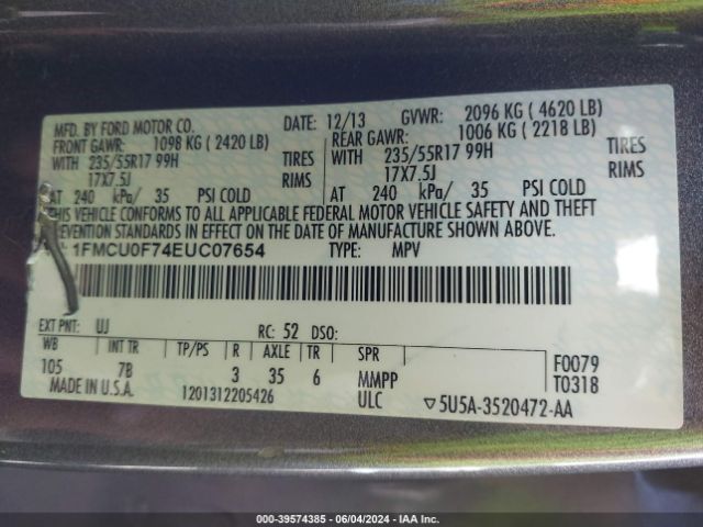 Photo 8 VIN: 1FMCU0F74EUC07654 - FORD ESCAPE 