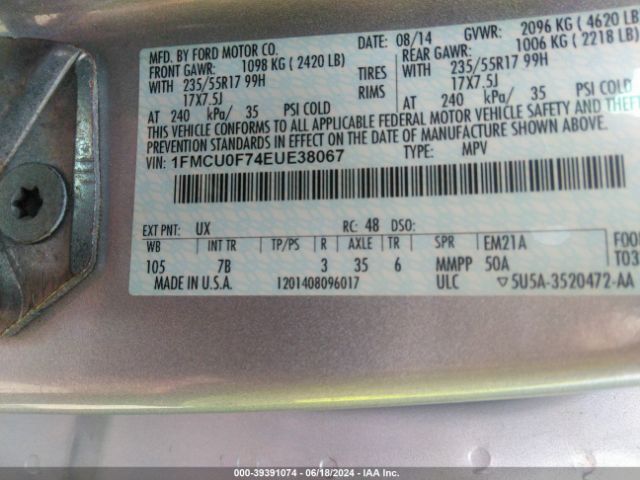 Photo 8 VIN: 1FMCU0F74EUE38067 - FORD ESCAPE 