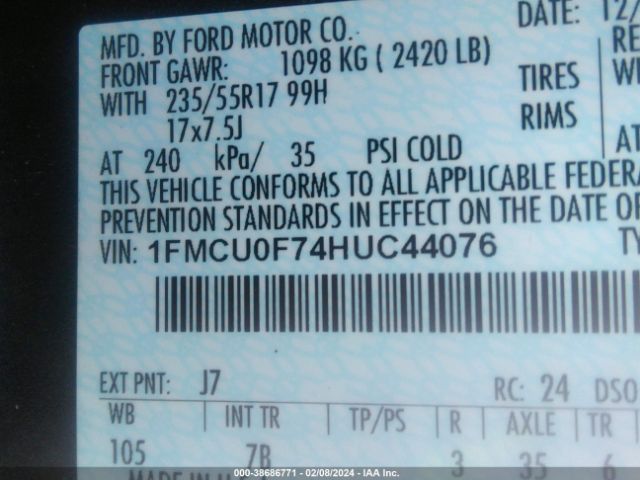 Photo 8 VIN: 1FMCU0F74HUC44076 - FORD ESCAPE 