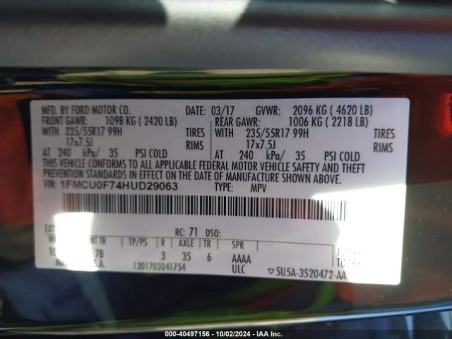 Photo 8 VIN: 1FMCU0F74HUD29063 - FORD ESCAPE 